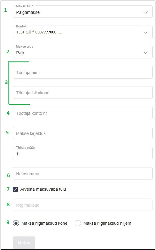 Palgamakse ülekande andmed LHV internetipangas