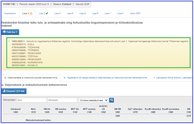 TÖR andmetega TSD eeltäitmine e-MTAs