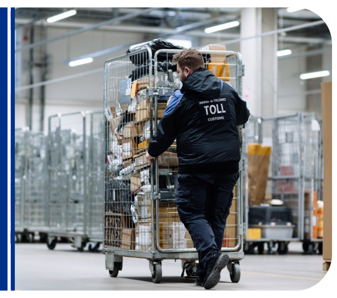 Aastaraamatu illustratiivne foto - tolliametnik pakkidega