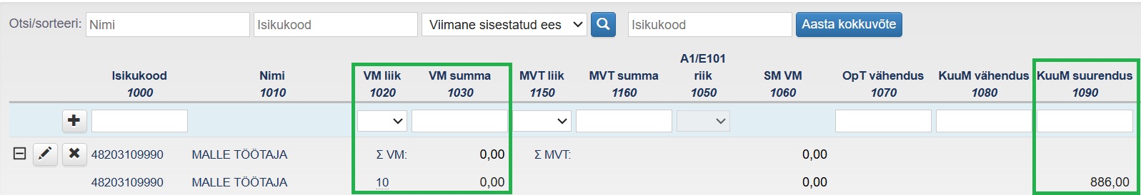 TSD lisa 1 täitmine
