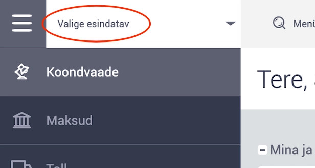 Maksu- ja Tolliameti e-teenuste keskkond e-MTA: Valige esindatav